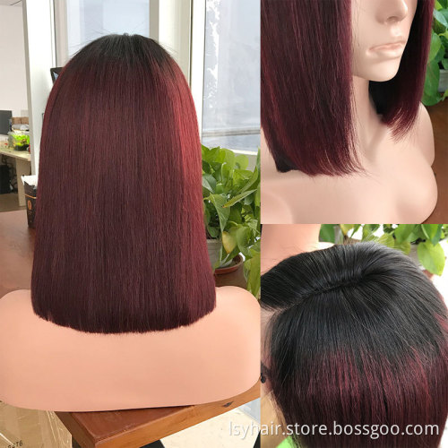 4 Colors Available Middle Part Bob Wigs 100% Human Hair Lace Frontal Weave And Wigs, Bleached Knots 13x4 Front Lace Wig